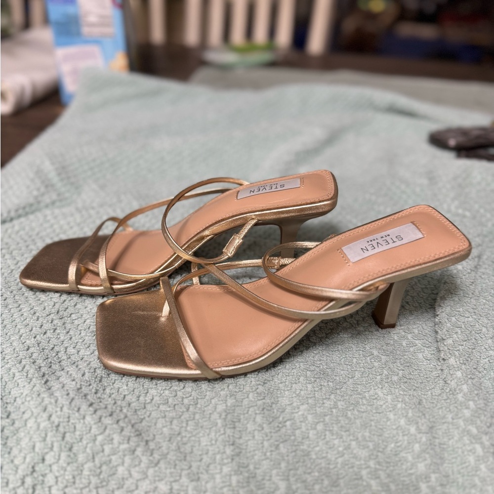 Steven Gold Strappy Heeled Sandals